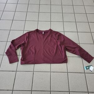 NWT Women's 1X MTA Sports Maroon Long Sleeve Crewneck Crop Active Top Fast Dri